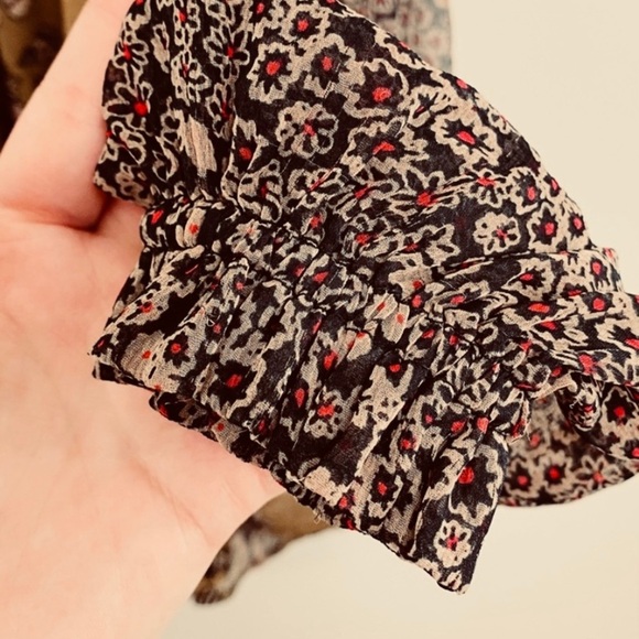 FREE PEOPLE Boho Sheer Chiffon Floral Blouse Brown/Black - Picture 4 of 8